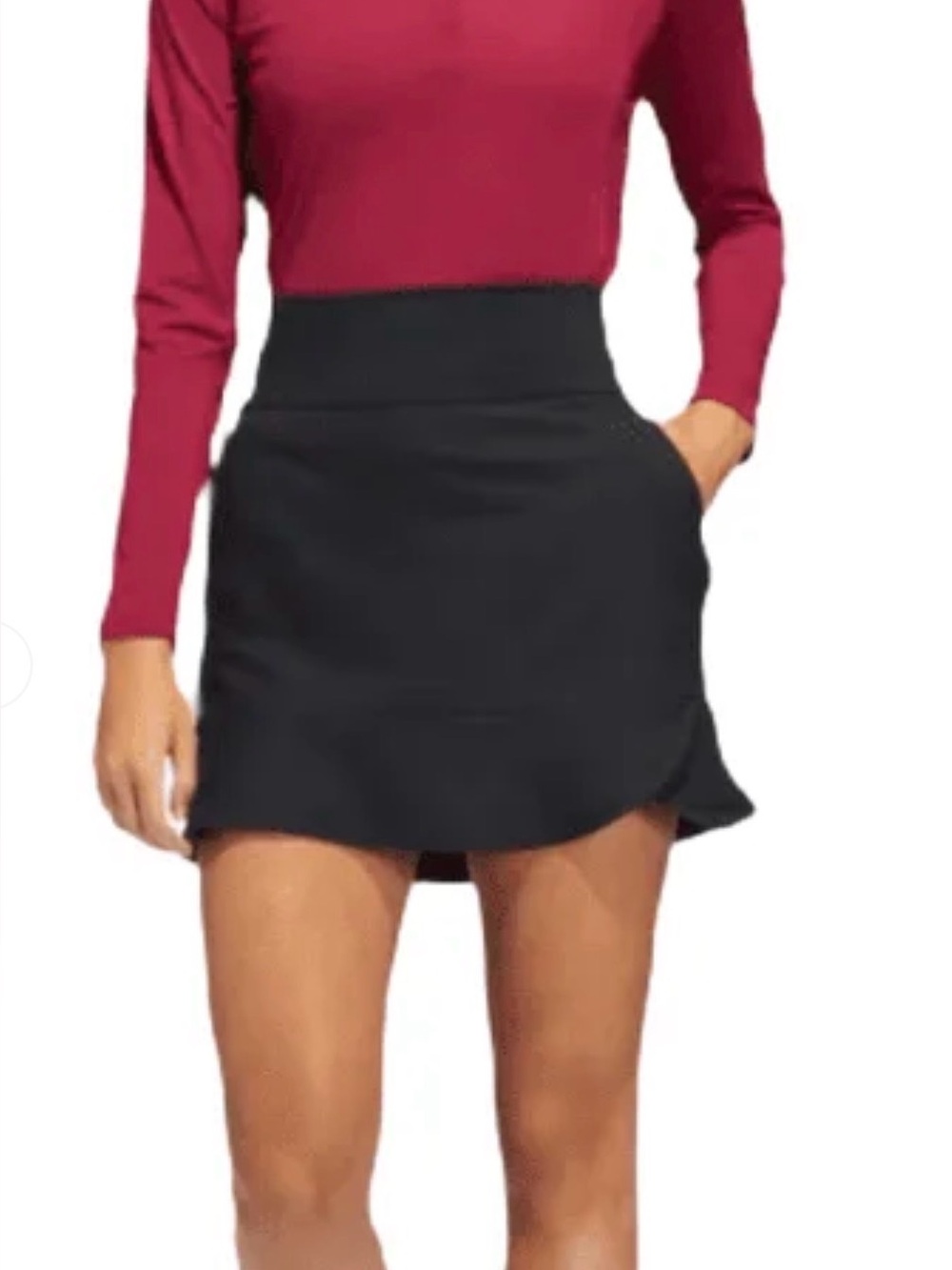 adidas Black High-Waist Golf Skort with Flared Hem